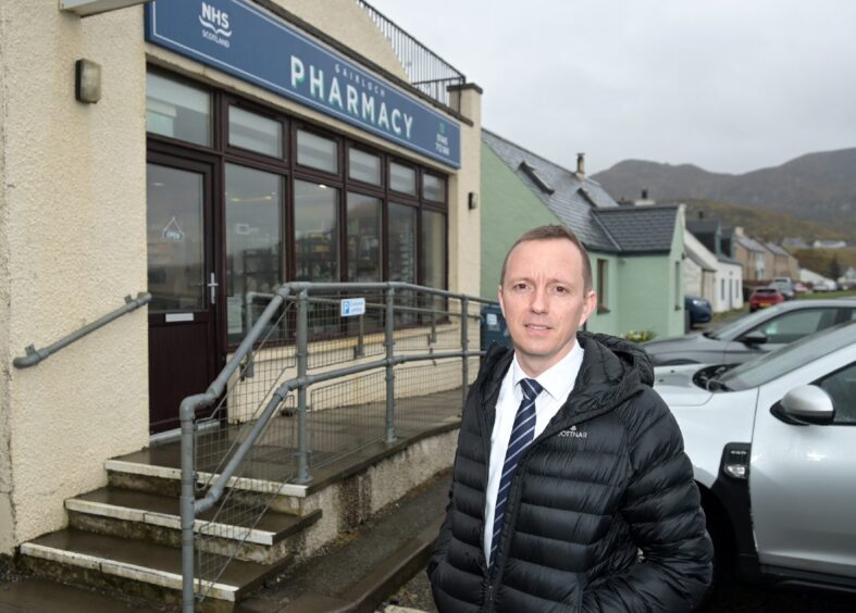 David Dryden arrives at his pharmacy, which serves 3,000 locals in Gairloch.
