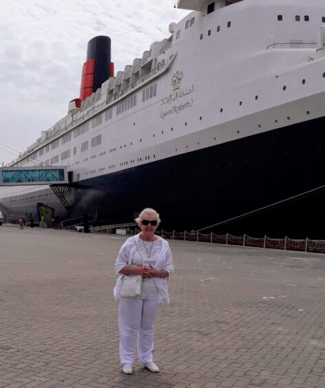 Catherine Sweeney with the QE2 in Dubai in 2019.