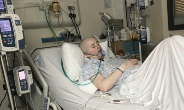 Grace Callaghan in hospital, where she had successful treatment for neuroblastoma.