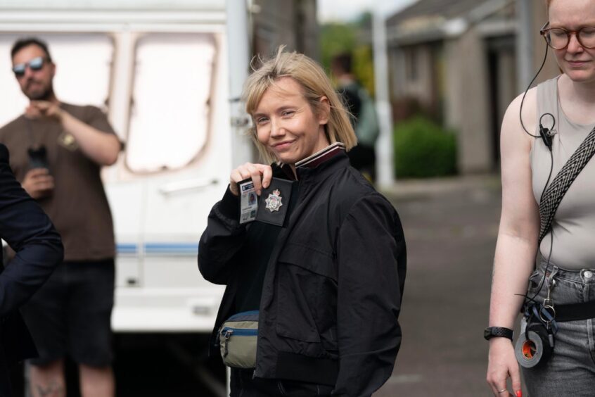 Lauren on set.