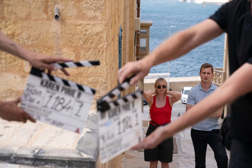 Filming on location.