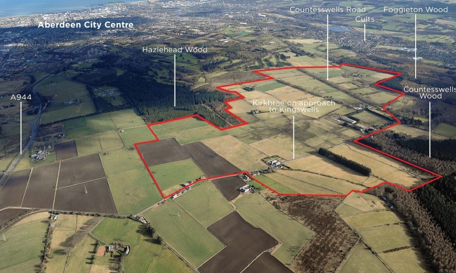An outline of the planned development area at Countesswells near Aberdeen
