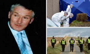 Police and forensic officers search for clues following Brian McKandie's death in 2016.