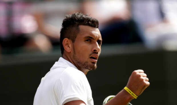 Nick Kyrgios celebrates winning a point during his third-round win over Feliciano Lopez.