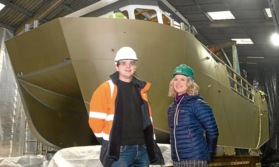 Ryan Stevenson with Katrina Wiseman at Malakoff's Greenhead facility in Lerwick, Shetland