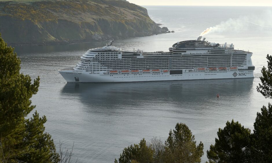 The cruise ship MSC Meraviglia arrives in the Cromarty Firth. Image Sandy McCook/DC Thomson
