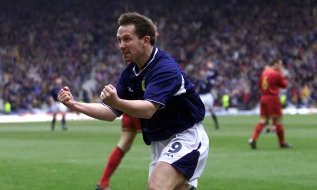 Billy Dodds celebrates after netting for Scotland against Belgium. He scored both goals in a 2-2 draw in this  World Cup qualifier in 2001.