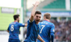 Graeme Shinnie celebrates Nick Ross's goal in Caley Thistle's League Cup semi-final win over Hearts in 2014.