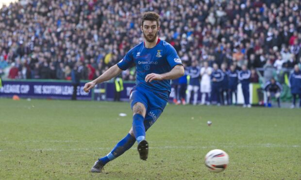 Ross Draper tucks away the winning ICT penalty against Hearts in the Scottish League Cup semis in 2014.