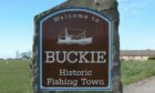 Sign that reads Welcome to Buckie Historic Fishing Town.