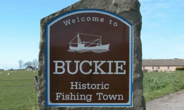 Sign that reads Welcome to Buckie Historic Fishing Town.