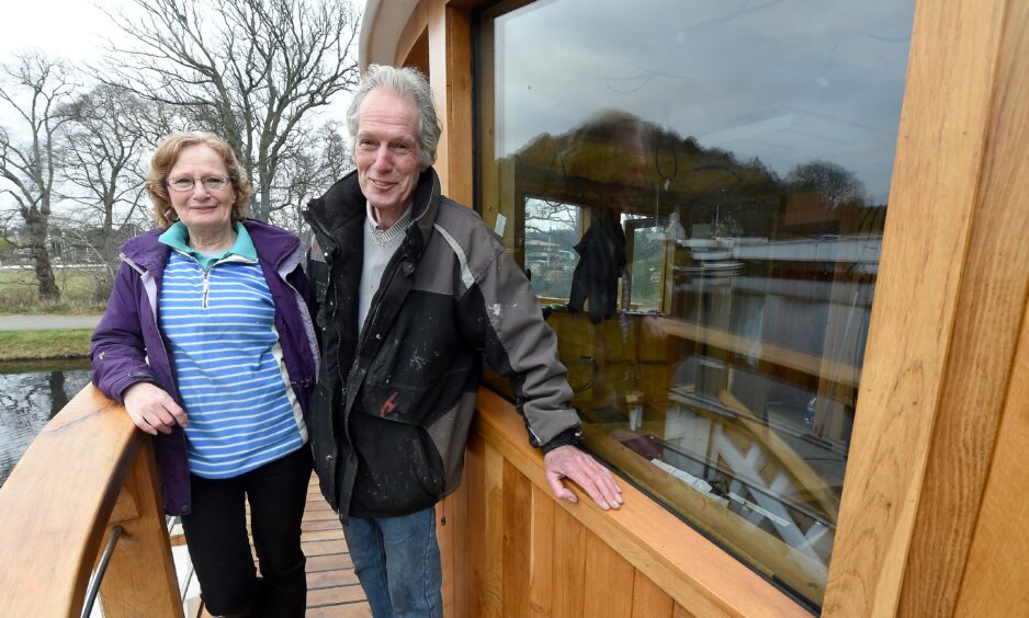 Gaby Monkhouse and her husband Gus Glue aboard the Highland Lassie.