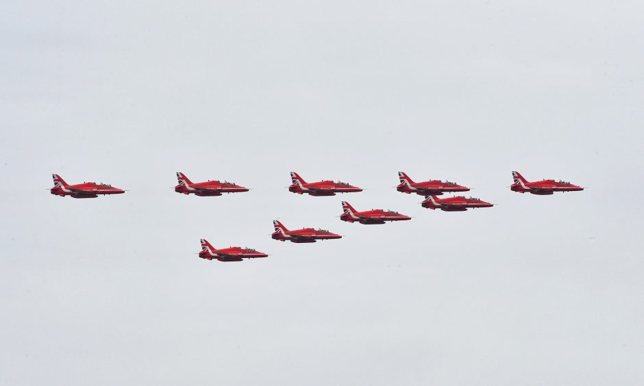 Red Arrows perform over RAF Lossiemouth.