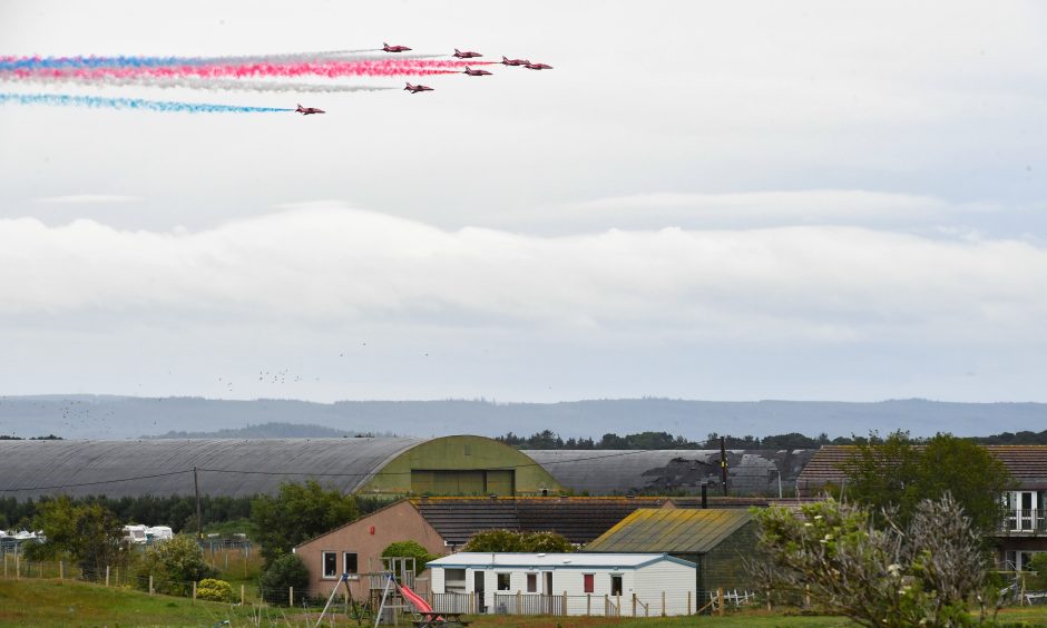 Red Arrows perform over RAF Lossiemouth.