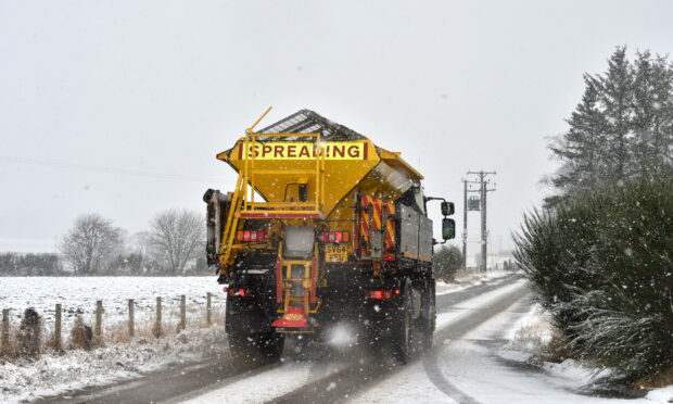 A gritter gets to work out by Alford in Aberdeenshire. Image: Darrell Benns/DC Thomson