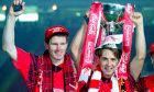 Duncan Shearer (left) and Billy Dodds celebrate winning the Coca-Cola Cup with Aberdeen in 1995.