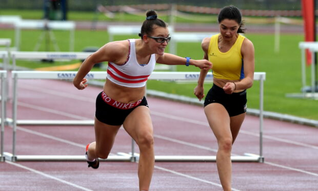 Jane Davidson, left. The Scottish 100m champion