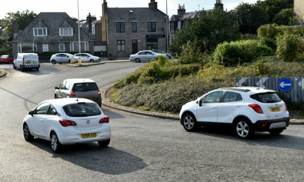 St Machar Roundabout with cars.