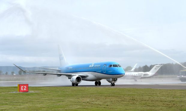 A KLM plane at Inverness Airport as the airline launched its new flights in 2016. Picture by Sandy McCook