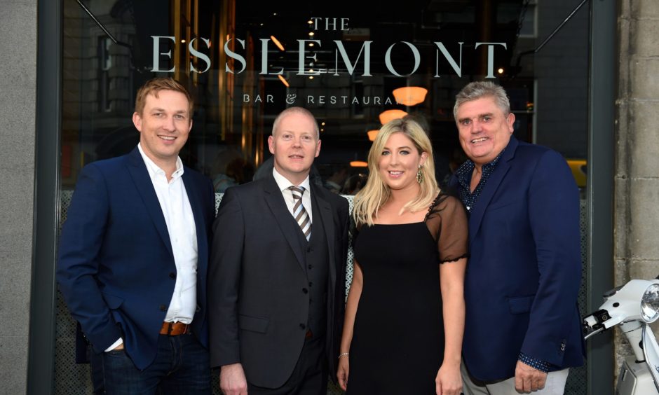 Derren McRae, Alan Aitken, Jillian Miller, Allan Henderson photographed outside The Esslemont, owned by McGinty's Group.