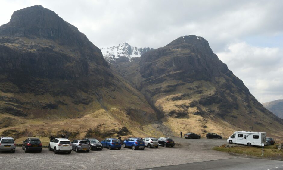 Photo of snow-covered Glencoe taken from the foot of the mountain