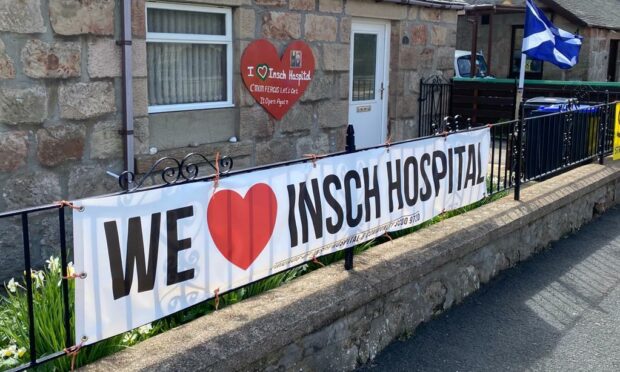 Banners supporting the campaign to reopen Insch Hospital. Image: DC Thomson.