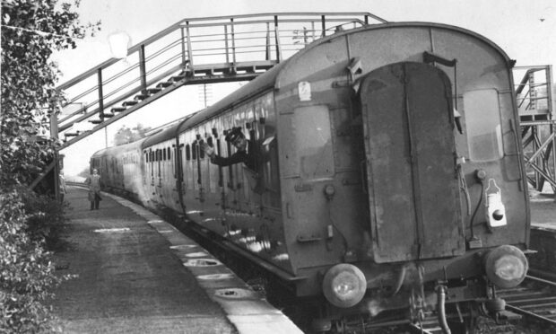 2 October 1965 - A last glimpse of the Buchan train as it rounds the bend at Ellon Station on its final journey.