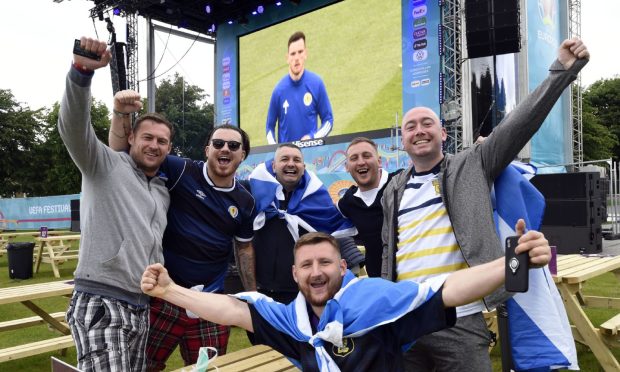 Scotland fans at Glasgow Euro 2020 fan zone.