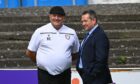 Arbroath manager Dick Campbell and  head coach Billy Dodds before the opening game of the season at Gayfield, which ICT won 1-0.