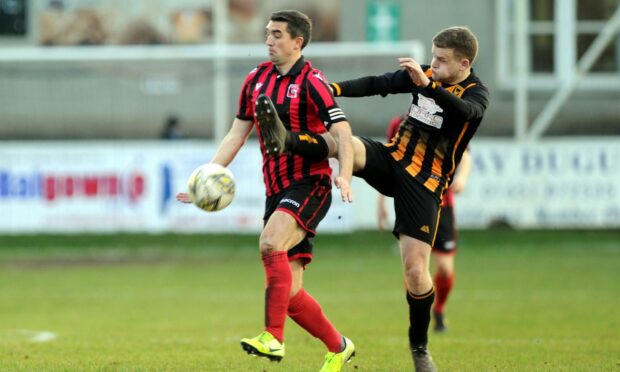 Huntly FC defender Alexander Jack, right.