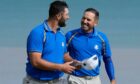 Jon Rahm and Sergio Garcia react after winning their foursome match at Whistling Straits. Image: Shutterstock.