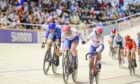 Great Britain's Katie Archibald and Neah Evans race in the women's madison final.
