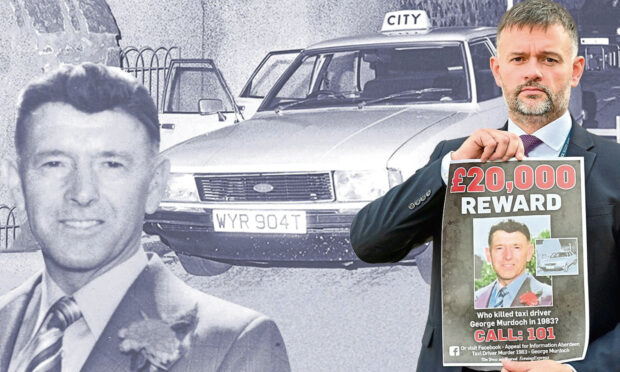 Detective Inspector James Callander with a reward poster for George Murdoch's murder.