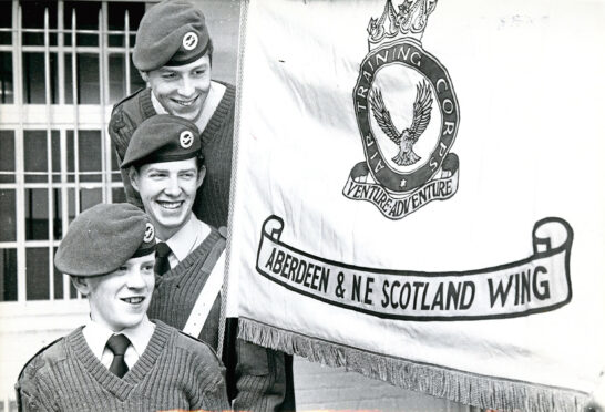 1991 - From top, ATC cadets Sgt Nathan Hall, 18, Sgt Alexander Thom, 16, and Sgt Derek Anderson, 17, of 2489 Squadron at Bridge of Don Barracks, who were to carry the specially commissioned banner