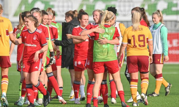 Aberdeen celebrate their win against Motherwell in the group stages of the SWPL Cup