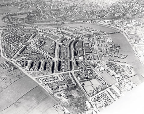 A bird’s eye view of Torry showing Victoria Bridge on the right