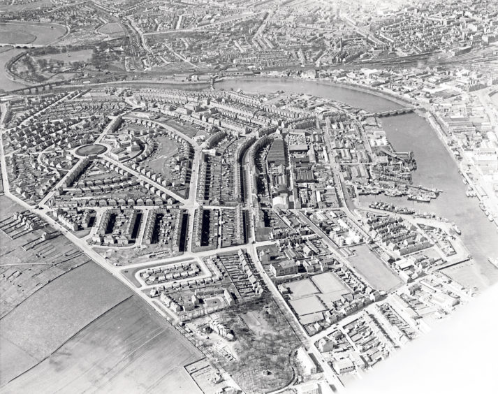 A bird’s eye view of Torry showing Victoria Bridge on the right