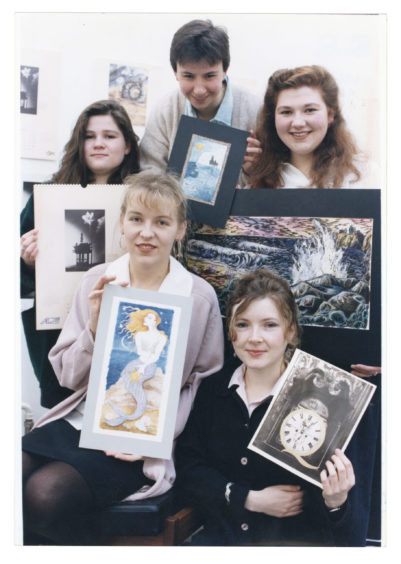 1992: Some of the Gray's School of Art students show their work which was selected for the Atlantic Power and Gas calendar (back from left) Morag Ramsay, Hazel Cowan, and Lorna Reith. In front are Virginia Williamson (left) and Pamela Philip.