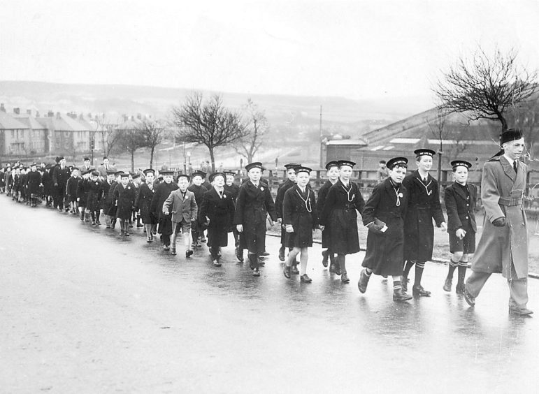 1950s: The 20th BB Company of Torry United Free Church on the march in the late 1950s