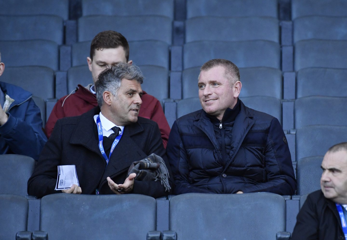 Former Celtic and Hibernian striker Darren Jackson (left) is pictured with former Celtic striker Tommy Johnson at the 2017 BetFred Cup semi-final between Celtic and Hibs.