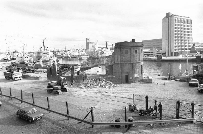 1983: Another familiar Aberdeen building neared its end as the old warehouse on Regent Quay was bulldozed.