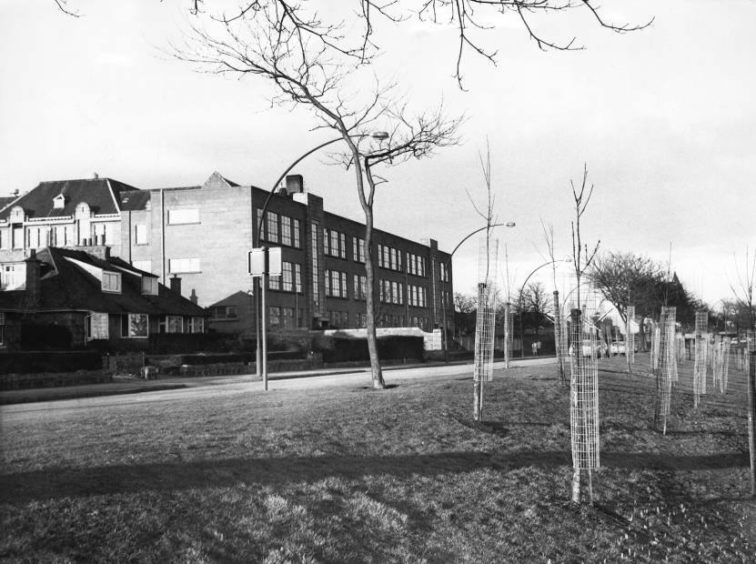 1976: A view looking east along Aberdeen's Riverside Drive in February 1976 showing the Ruthrieston School building and the newly-planted trees which sparked a protest from householders, claiming they would lose their uninterrupted view of the River Dee.