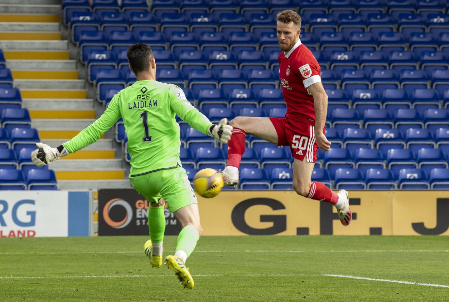 Marley Watkins finds the net for Aberdeen against Ross County.