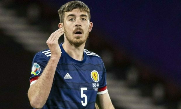 Aberdeen signing Declan Gallagher in action for Scotland during the Euro 2020 play-off match against Israel.
