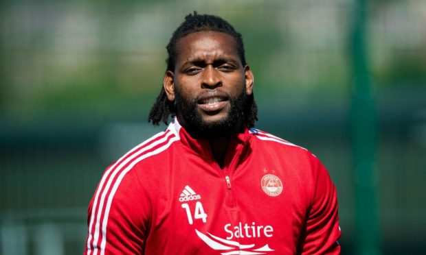 Striker Jay Emmanuel-Thomas during an Aberdeen training session at Cormack Park.