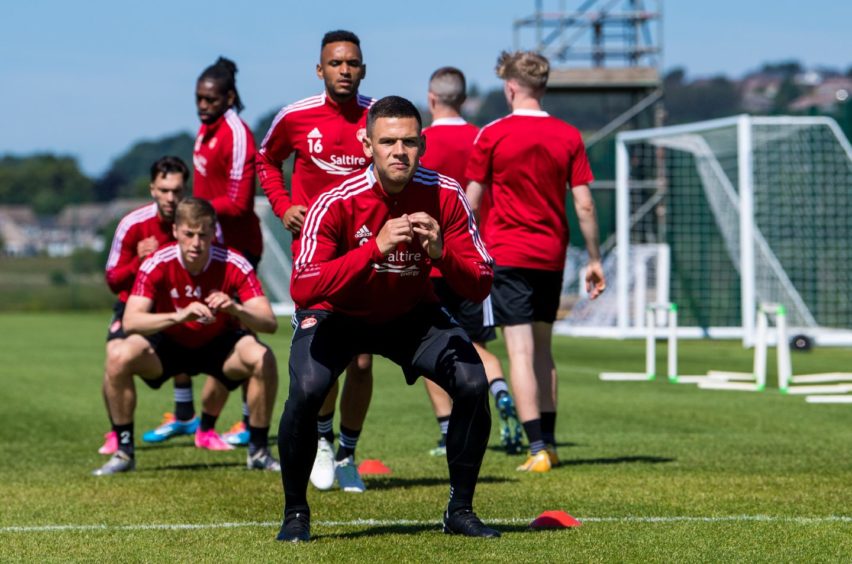 New signing Christian Ramirez during an Aberdeen training session at Cormack Park today.