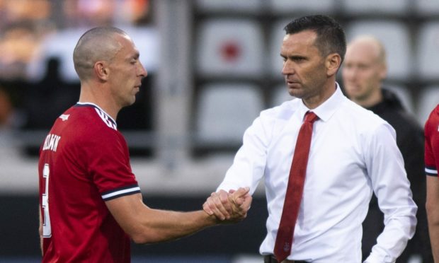 Aberdeen manager Stephen Glass and captain Scott Brown at full time