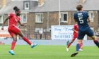 Jay Emmanuel-Thomas gives the away side the lead during the Premier Sports Cup match against Raith Rovers.