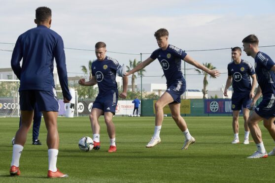 Lewis Ferguson and Jack Hendry during a Scotland training  session at La Finca Resort, Spain