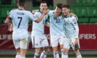Nathan Patterson (centre) celebrates scoring to make it 1-0 with Billy Gilmour, Andy Robertson and John McGinn during Scotland's win in Moldova.